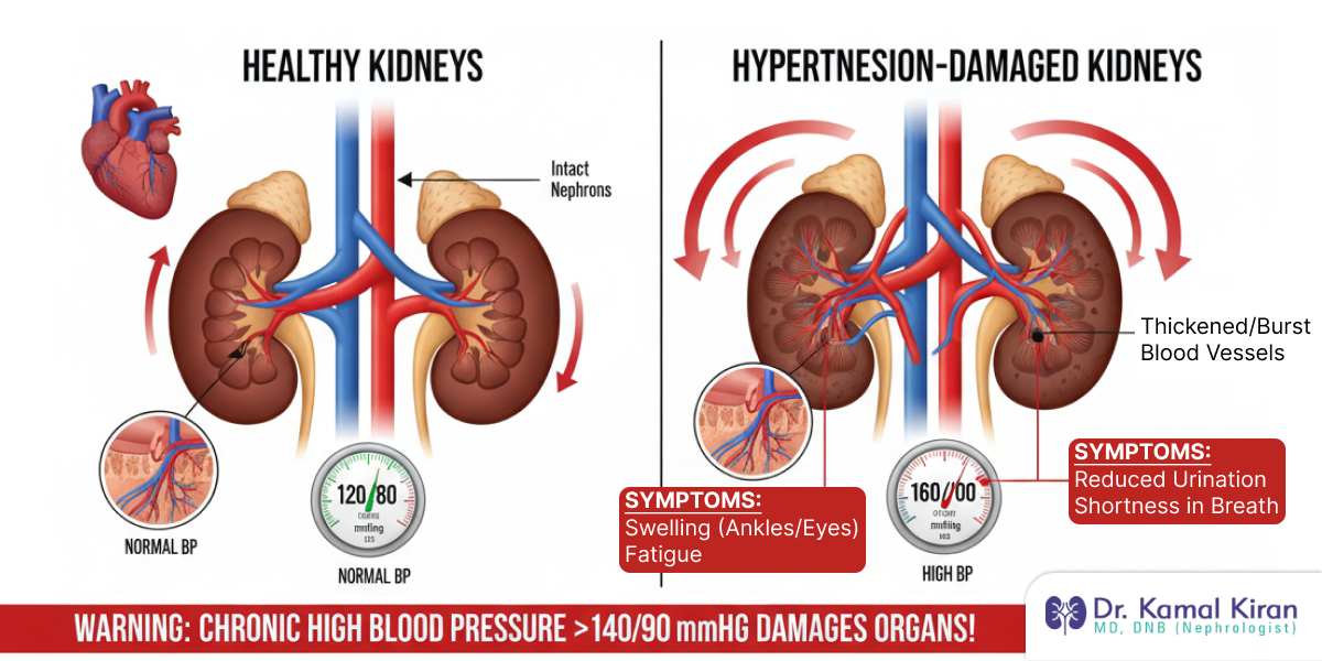 High blood pressure damaging the kidneys illustration