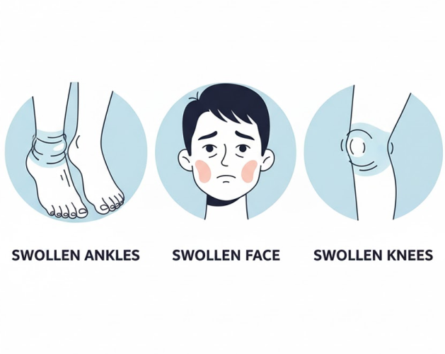 Illustration showing swelling in feet and face